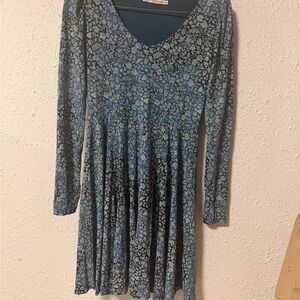 Peruvian Connection blue and gray long sleeve cotton modal blend dress